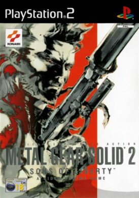 Framsidan till tv spelet Metal gear 2: Sons of Liberty på Sony Playstation 2 (PS2) i europeisk PAL utgåva
