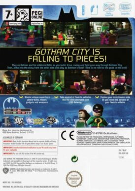 Baksidan av spelboxen till tv-spelet Lego Batman The video game på Nintendo wii i europeisk pal utgåva