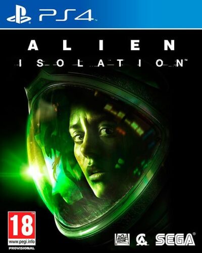 Framsidan av spelboxen till tv-spelet Alien: Isolation på PS4 i europeisk pal utgåva