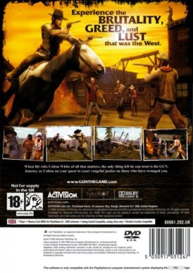 Baksidan till activisions Gun på Playstation 2 i europeisk Pal utgåva