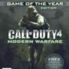Framsidan av spelboxen till tv spelet Call of Duty 4: Modern Warfare game of the year edition på Xbox 360 i europeisk pal utgåva