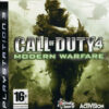 Framsidan av spelboxen till konsolspelet Call of Duty 4: Modern Warfare på PS3 (Playstation 3) i europeisk PAL utgåva