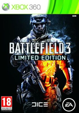 Framsidan av spelboxen till tv-spelet Battlefield 3 - Limited Edition till Xbox 360 i europeisk PAL utgåva