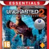 Framsidan av spelboxen till TV-spelet Uncharted 2: Among Thieves - Essentials på PS3/Playstation 3 i europeisk PAL utgåva