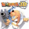Framsidan av spelboxen till tv-spelet Worms 3d på playstation 2 i europeisk PAL utgåva