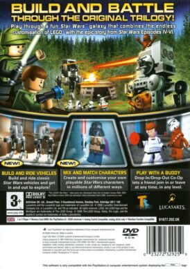 baksidan till LucasArts och legos LEGO Star wars II: The original trilogy i europeisk PAL utgåva till Playstation 2