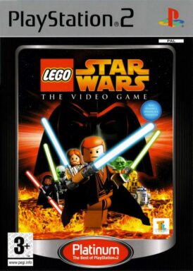 Framsidan till Travellers tales star wars baserade spel Lego star wars Platinum Playstation 2