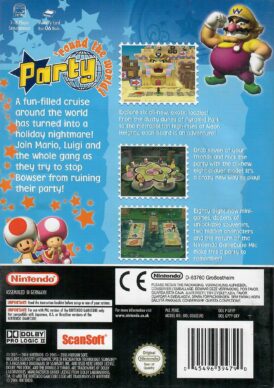 Baksidan av spelboxen till Nintedos Mario party 7 i europeisk pal utgåva