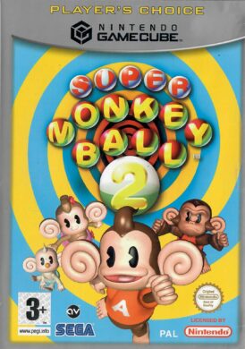 Framsidan av spelboxen till Segas Super monkey ball 2 på Nintendo gamecube i europeisk pal players choice utgåva