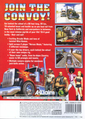 Baksidan av spelboxen 18 Wheeler: American Pro Trucker på Playstation 2 i europeisk PAL utgåva