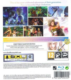 Baksidan till Final Fantasy X - X-2 HD Remaster på Playstation 3 i europeisk pal utgåva
