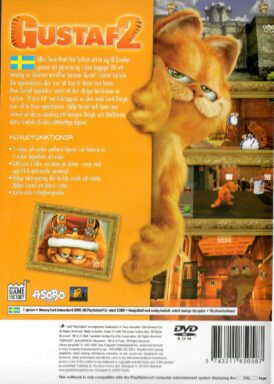 Baksidan av spelboxen til TV-spelet Gustaf 2 på Playstation 2 i svensk pal utgåva