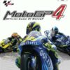 Framsidan av spelboxen till TV-spelet MotoGP 4 på PS2 (Playstation 2) i europeisk Pal utgåva.