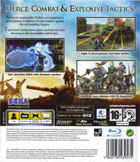 Baksidan av Valkyria Chronicles på Playstation 3 i europeisk och nordisk PAL utgåva