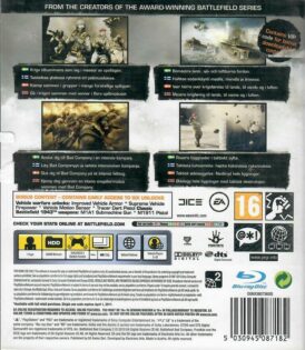 Baksidan av spelboxen till TV-spelet Battlefield bad company 2 Limited edition på PS3 i Europeisk och Nordisk PAL utgåva