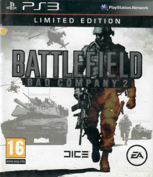 Framsidan av spelboxen till TV-spelet Battlefield bad company 2 Limited edition på PS3 i Europeisk PAL utgåva