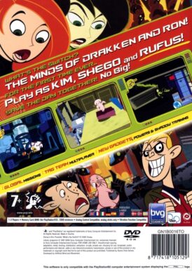Baksidan av spelfodralet till tv-spelet Disneys Kim Possible What's the Switch på Playstation 2 i europeisk PAL utgåva.