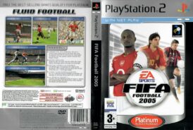 Cover till spelboxen till Tvspelet Fifa 2005 platinum på playstation 2 (PS2) i Europeisk/nordisk PAL utgåva