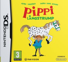 Framsidan av det nintendo exklusiva och handhållna tv-spelet pippi långstrump på nintendo DS i europeisk och svensk pal utgåva