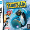 Framsidan av spelboxen till det handhållna Nintendo DS spelet Surf's up i europeisk PAL utgåva