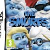 Framsidan av spelboxen till det handhållna, nintendo exklusiva tvspelet The Smurfs på Nintendo DS i europeisk pal utgåva