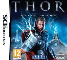 framsidan av spelboxen till tv-spelet Thor: God of Thunder på Nintendo DS i europeisk pal utgåva