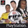 Framsidan av spelboxen till EA Sports Tv-spel FIFA Football 2003 på playstation 1 i europeisk PAL utgåva