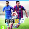 Framsidan av spelboxen till TV spelet Fifa 15 på Playstation 4 i europeisk PAL utgåva