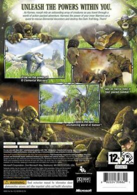 baksidan av tv-spelet Kameo Elements of Power till Xbox 360 i europeisk PAL och classic utgåva