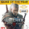Framsidan av spelboxen till tv-spelet The Witcher 3 Wild Hunt game of the year edition på playstation 4 i europeisk pal utgåva