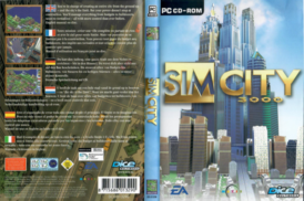 Omslaget av spelboxen till TV- spelet Sim City 3000 på pc i europeisk utgåva