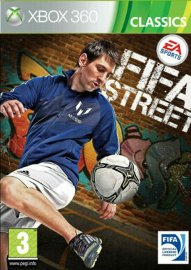 Framsidan av spelboxen till TV-spelet Fifa Street (2012) till Xbox 360 i Europeisk Classics och PAL utgåva