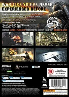 baksidan av spelboxen till tv-spelet Call of Duty World at War till pc i eu utgåva