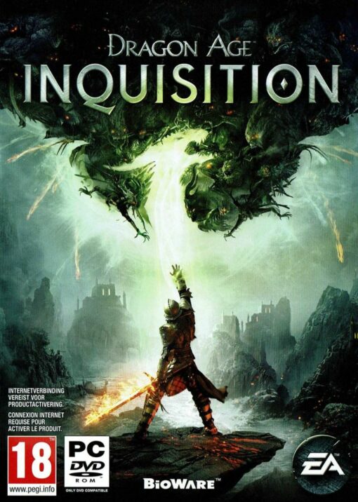 framsidan av spelboxen till spelet Dragon Age Inquisition till pc i europeisk utgåva