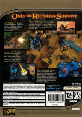 baksidan av spelboxen till datorspelet Warcraft III Reign of Chaos till pc och mac i europeisk Bestseller series utgåva
