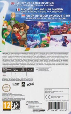 baksidan av spelboxen till tv-spelet Ary and the Secret of Seasons på Nintendo switch i europeisk pal utgåva