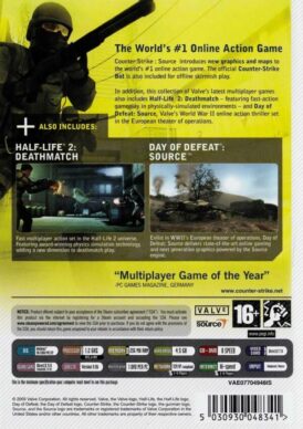 baksidan av spelboxen till dataspelet CounterStrike Source på pc i eu utgåva