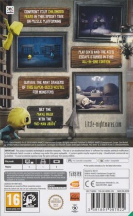 baksidan av spelboxen till TV-spelet Little Nightmares Complete Edition på Nintendo Switch i europeisk PAL utgåva