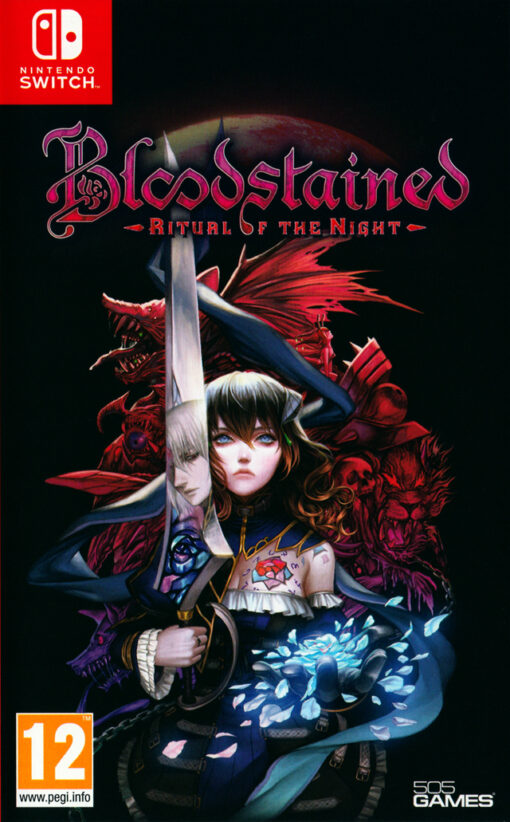 framsidan av tv-spelet Bloodstained Ritual of the Night till Nintendo switch i europeisk pal utgåva