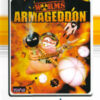 framsidan av spelboxen till tvspelet Worms armageddon utgiven av sold out software till pc i europeisk utgåva.