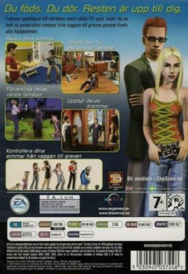 baksidan av spelboxen till tv/datorspelet the sims 2 i svensk utgåva till PC(Windows)