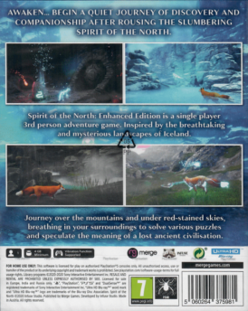 baksidan av spelboxen till tv-spelet Spirit of the North - Enhanced Edition på Playstation 5 i europeisk pal utgåva