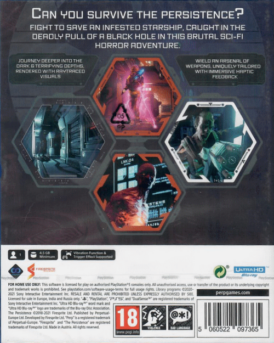 baksidan av spelboxen till tv-spelet The Persistence Enhanced på Playstation 5 i europeisk pal utgåva