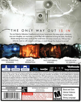 baksidan av tv-spelet the evil within 2 på ps4 i nordameriakansk ntsc utgåva