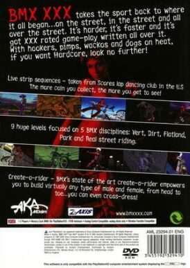 baksidan av spelboxen till tv-spelet BMX XXX op Playstation 2 i euroepisk PAL utgåva