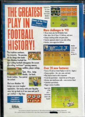 Alternative view of John Madden Football '92 - NTSC - Begagnat spel till Sega Genesis