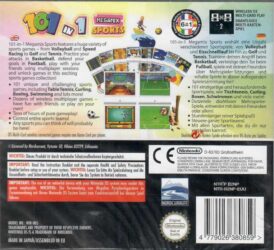 Baksidan av fodralet till spelet 101 in 1 sports megamix till nintendo ds
